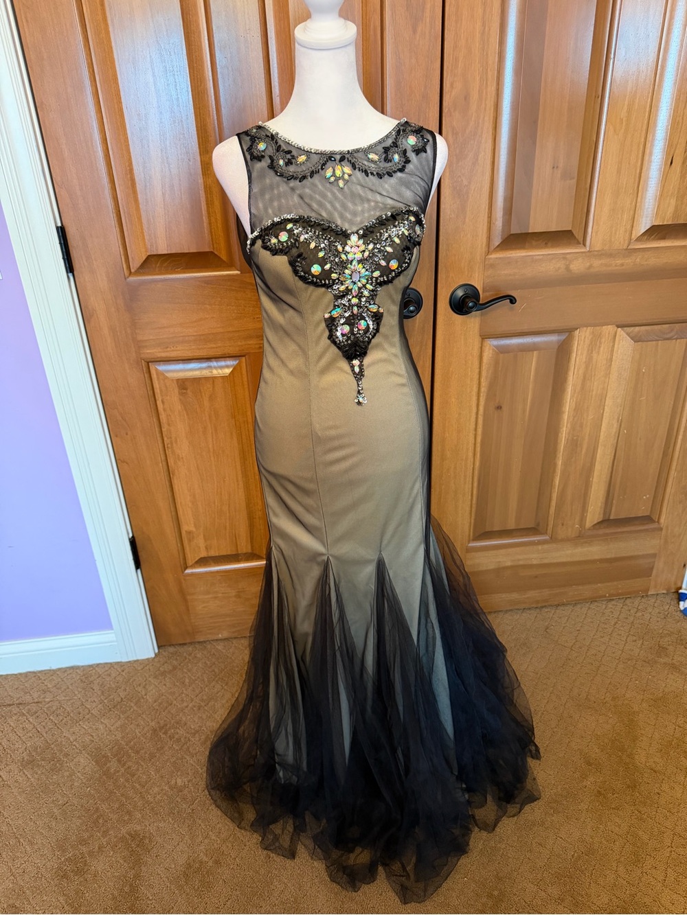 Deb Black Sheer Maxi Mermaid Ball Gown Dress Women’s Size 3/4